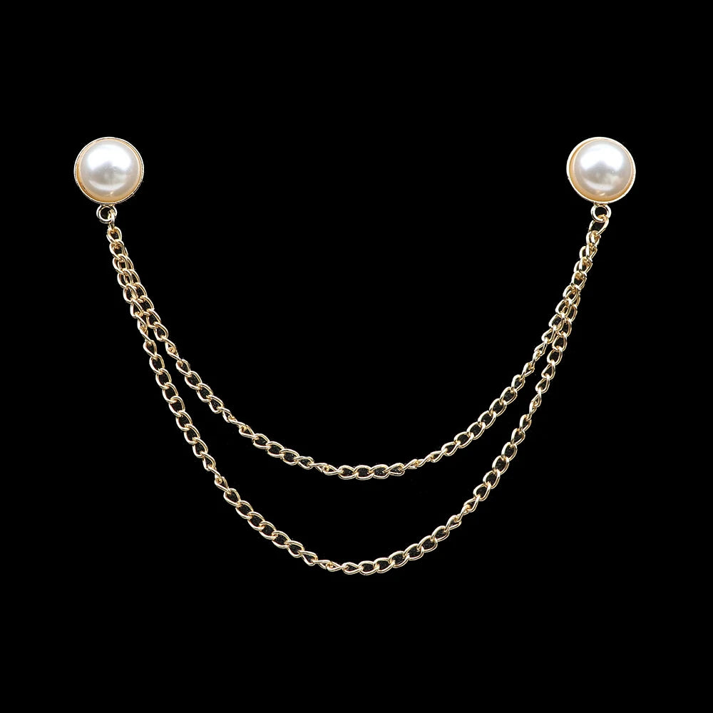 Fashion Gentleman Tassel Brooch – Men’s Suit & Shirt Lapel Pin with Chain, Pearl & Star for Wedding or Party