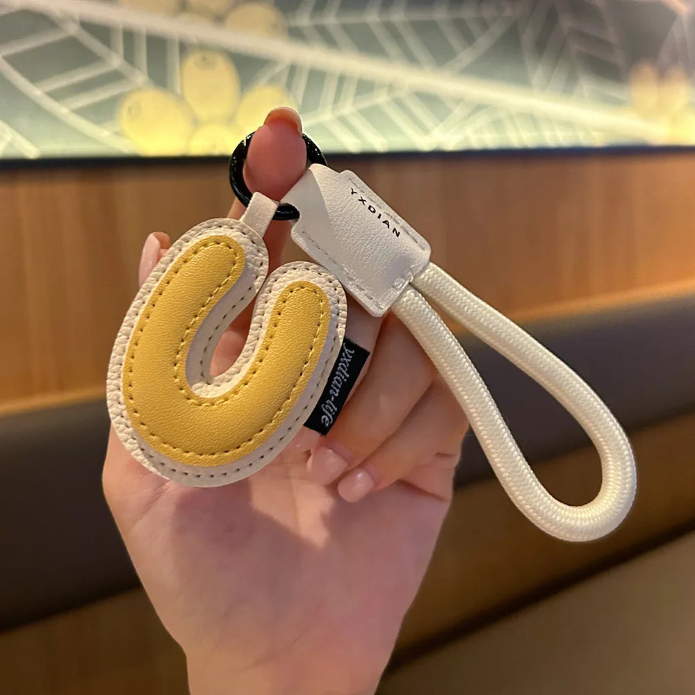 A-Z Leather Initial Keychain - Braided Wristband Pendant for Men & Women, Car, Bag & Phone Case Charm