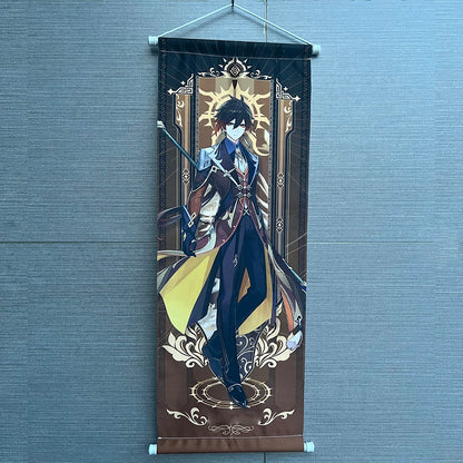 Hot Game Impact Scroll Canvas – Cartoon Heroes Wall Hanging Poster for Cosplay, Halloween, Xmas Decor & Gifts