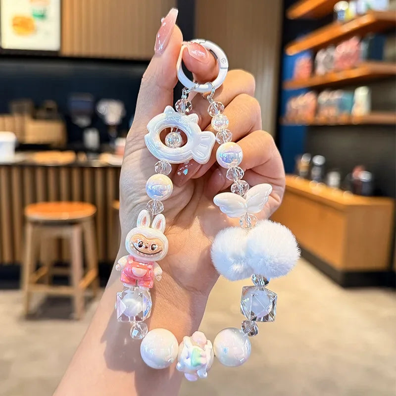New Rabbit Hairball Beaded Mobile Phone Chain — Cute Cartoon Lanyard & Bag Pendant, Popular Gift Phone Charm for Girls