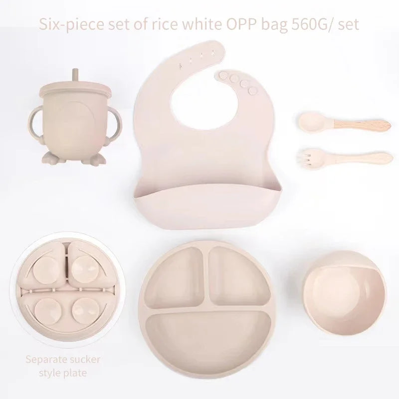 6-Piece Baby Meal Set – Silicone Training Plates, Bowls & Cutlery for Children