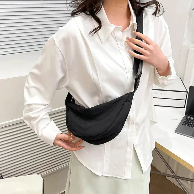 Women’s Nylon Hobo Shoulder Bag - Large-Capacity Half-Moon Crossbody Messenger Bag for Travel and Everyday Use
