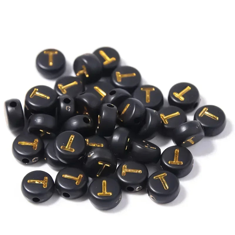 A-Z Alphabet Beads Set - 100-500pcs Black Gold Acrylic Letter Beads for DIY Jewelry Making Charm Bracelets Accessories