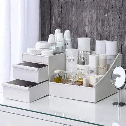 White New Drawer Makeup Storage Box – Plastic Dormitory & Desktop Organizer for Cosmetics & Skin Care – Dressing Table Storage Solution