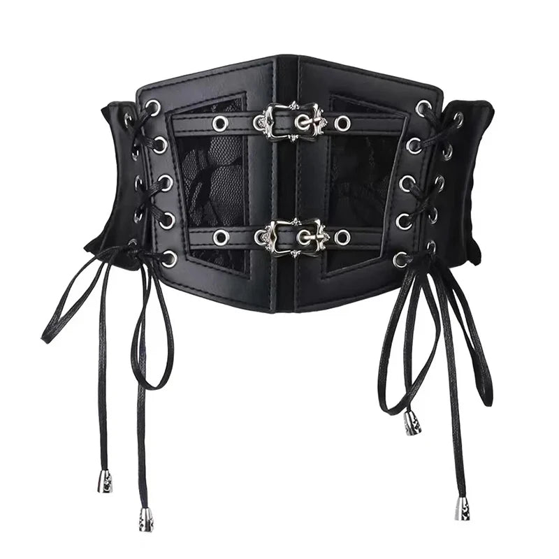Retro Gothic Corset Belt - Elastic Lace Pin Buckle Waist Cummerbund for Women Dresses & Shirts
