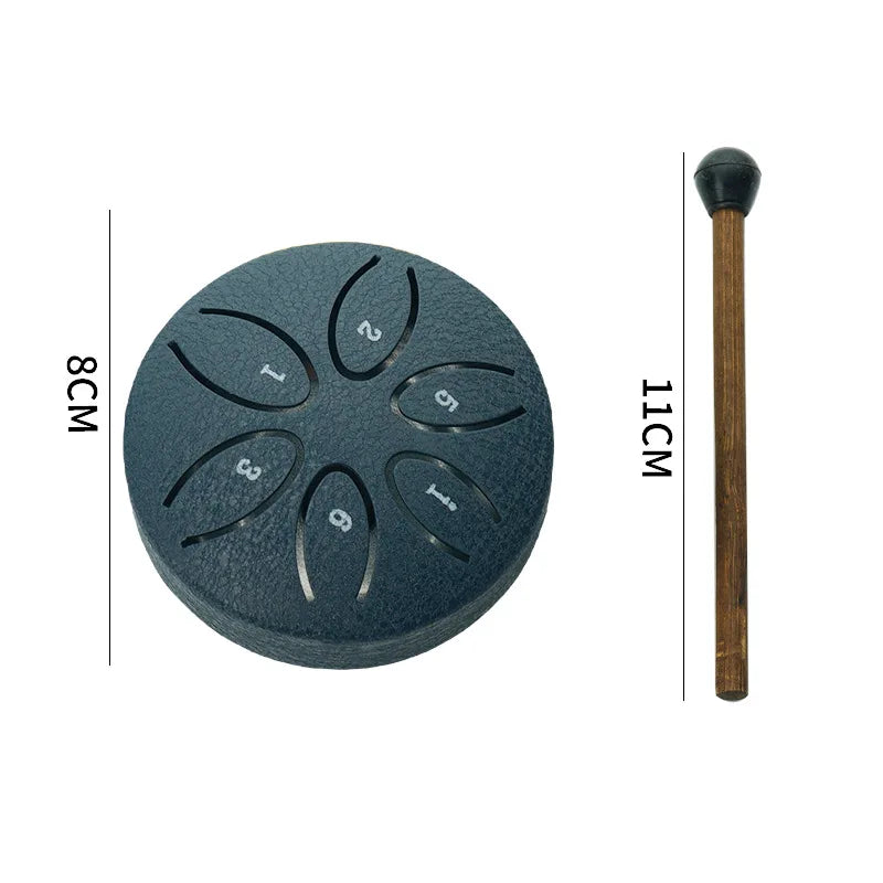 3-Inch 6-Tone Steel Tongue Drum — Mini Hand Percussion Instrument with Ethereal Drum Sticks for Outdoor & Rain Drum Music