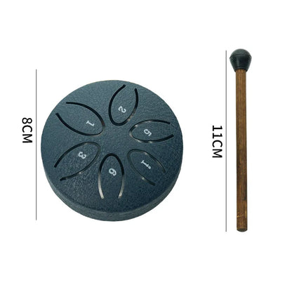 3-Inch 6-Tone Steel Tongue Drum — Mini Hand Percussion Instrument with Ethereal Drum Sticks for Outdoor & Rain Drum Music