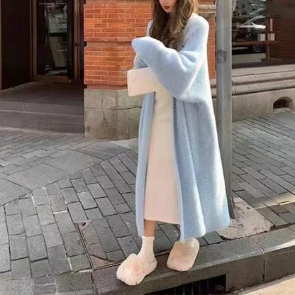 2024 Long Cardigan Women’s Knitted Sweater Jacket – Spring & Autumn Crochet, Loose Fit, Pockets, Winter Maxi Warm Jumper Coat