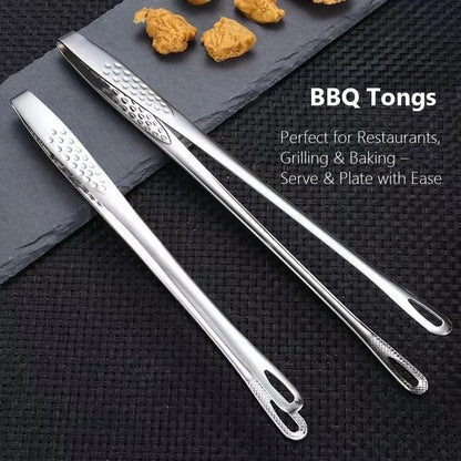 Long Stainless Steel Kitchen Tongs - Non-Slip Heat-Resistant BBQ Grill, Steak & Cooking Utensil Tool