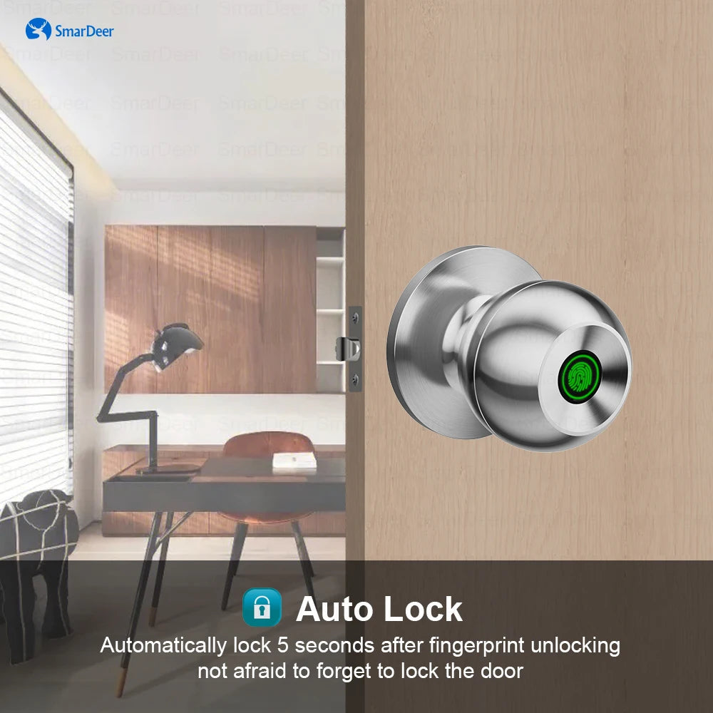 SmarDeer Fingerprint Door Lock – Tuya Smart Bluetooth Keyless Entry with Fingerprint & App Control