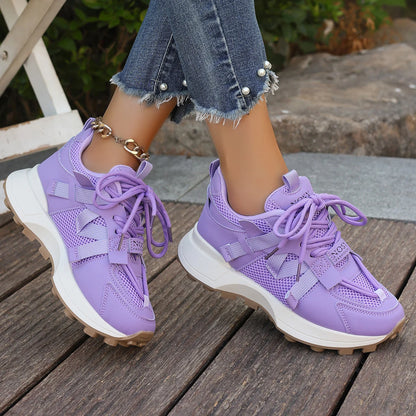 New Women’s Mesh Sneakers - Breathable Platform Lace-Up Casual Outdoor Low Top Shoes, Zapatos De Mujer