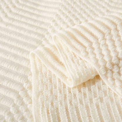 White Boho Throw Blanket – Textured Chunky Knitted Vintage Luxury Bedspread, Sofa Cover Manta Para Sofá