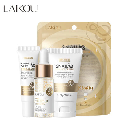 LAIKOU 3pcs Vitamin C & 24K Gold Sakura Skincare Set — Moisturizing Face Cream, Serum & Eye Cream, Anti-Wrinkle Face Care Kit