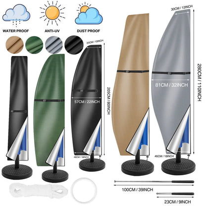 Waterproof Patio Umbrella Cover – Outdoor Banana & Straight Style Parasol Protector – Fits Cantilever Umbrellas Up to 12–14 Feet