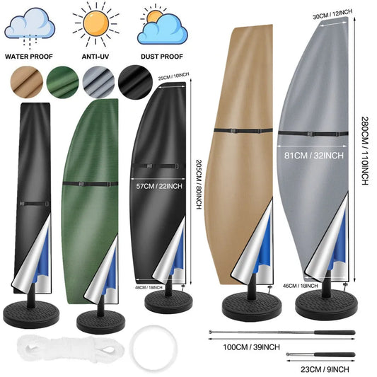 Waterproof Patio Umbrella Cover – Outdoor Banana & Straight Style Parasol Protector – Fits Cantilever Umbrellas Up to 12–14 Feet