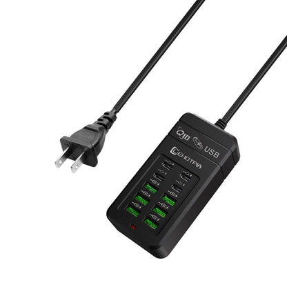Multi-Port USB Fast Charger - EU UK US Plug 10-Port Power Adapter with 6 USB-A & 4 USB-C Ports Cable