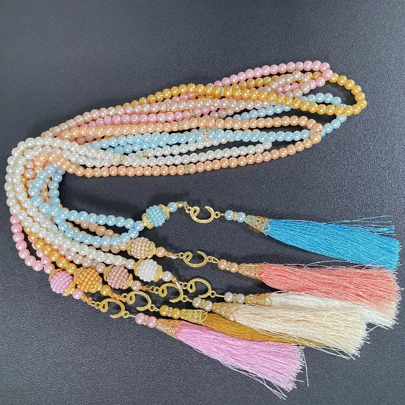 6mm 99pcs Glass Pearl Rosary Beads Bracelet – Turkish Style Islamic Muslim Prayer Tassel Jewelry for Women Gift Accessories