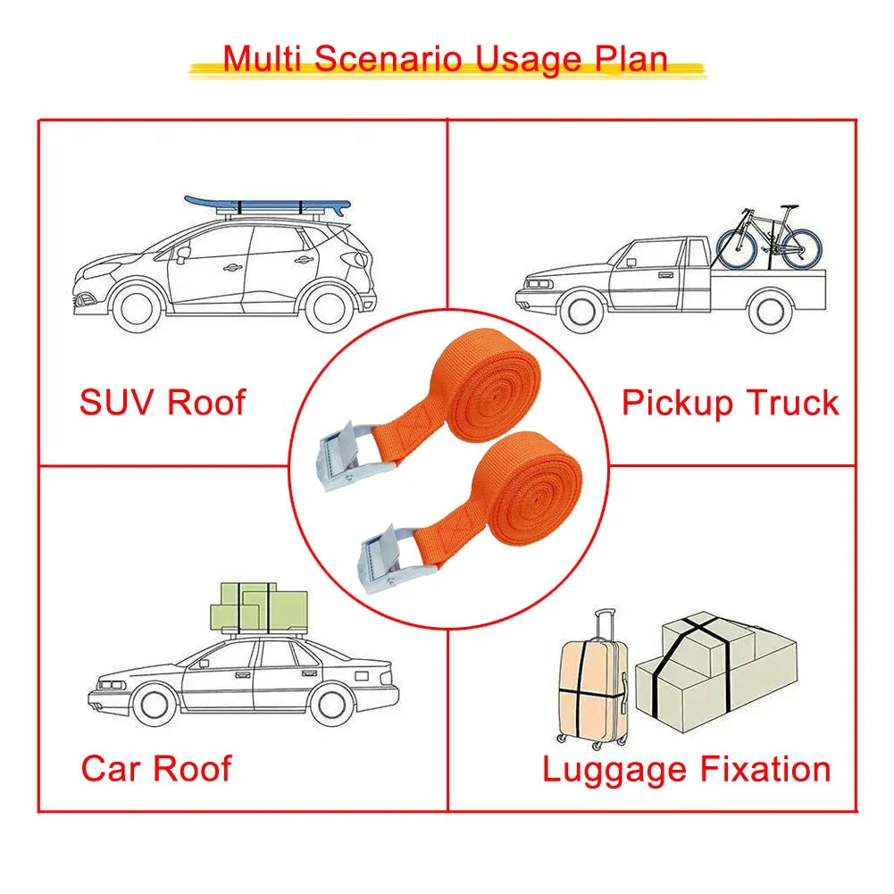 2pcs 4M Zinc Alloy Pressure Buckle Cargo Straps - Luggage & Car Tie-Down Tensioner Ratchet Belts