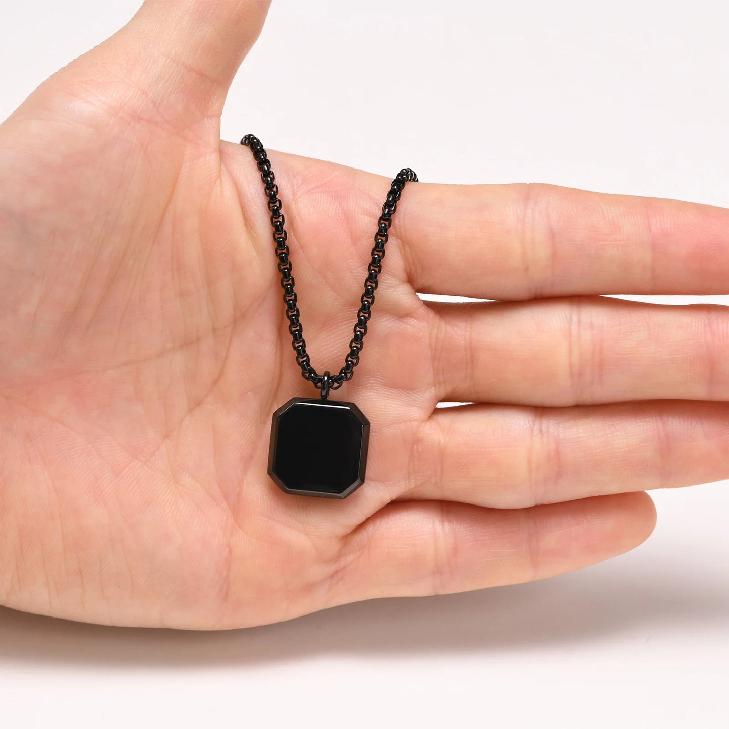 Vnox Stylish Men's Square Natural Stone Necklace - Stainless Steel Geometric Polygon Pendant, Casual Punk Jewelry Gift