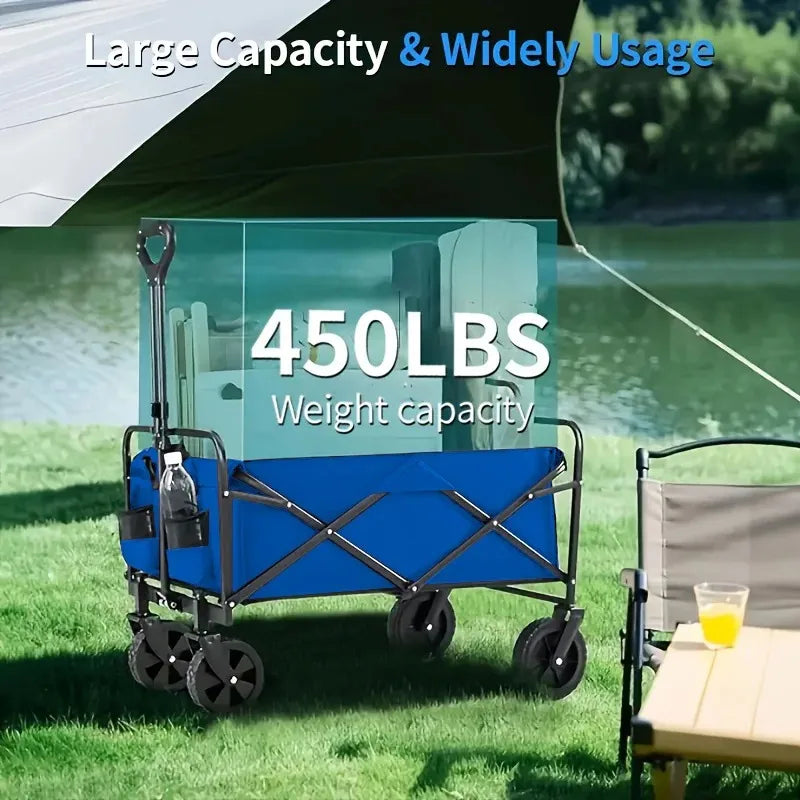 Foldable Heavy Duty Wagon Cart – Portable Utility Cart for Groceries, Sports, Gardening & Shopping, Includes Foldable Cat Storage