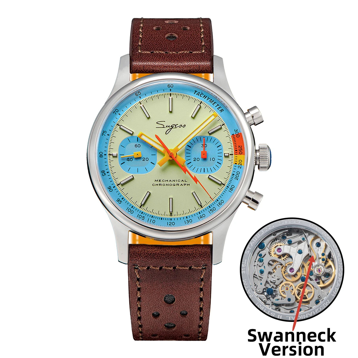 Sugess Pilot Watch – Seagull Movement Mechanical Chronograph, Swan-Neck, Sapphire Crystal, Military Racing 1963 Limited Edition