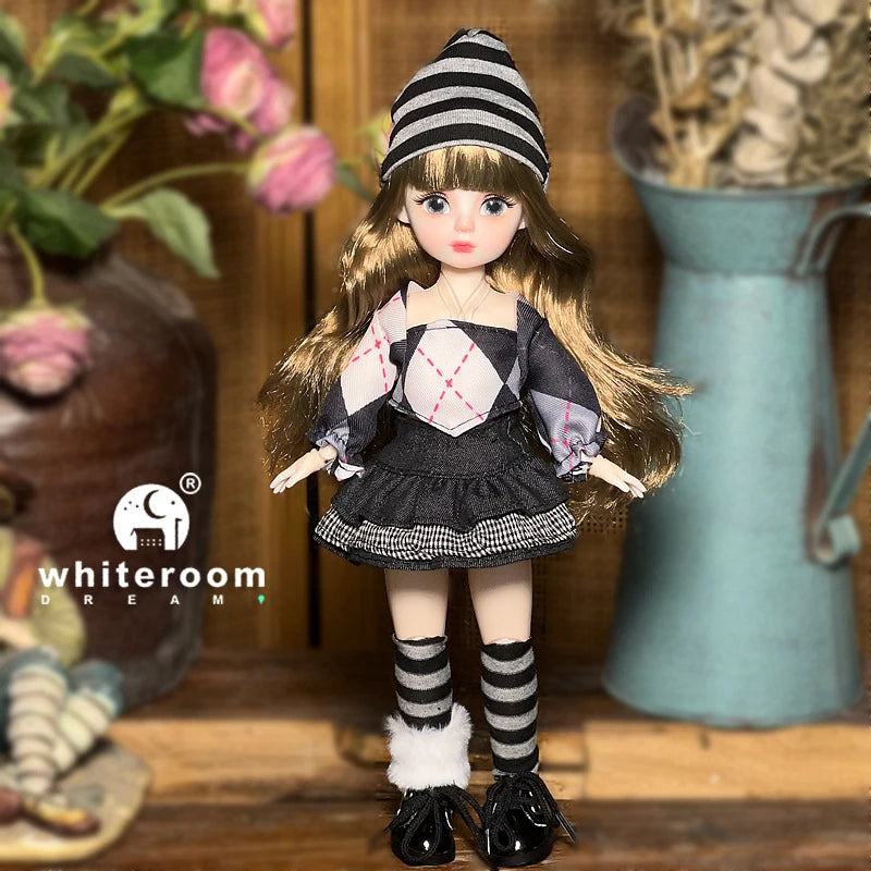 30cm 1/6 BJD Ball Jointed Doll – Starry Gray Eyes with Lolita Fashion Dress, DIY Toy Gift for Girls