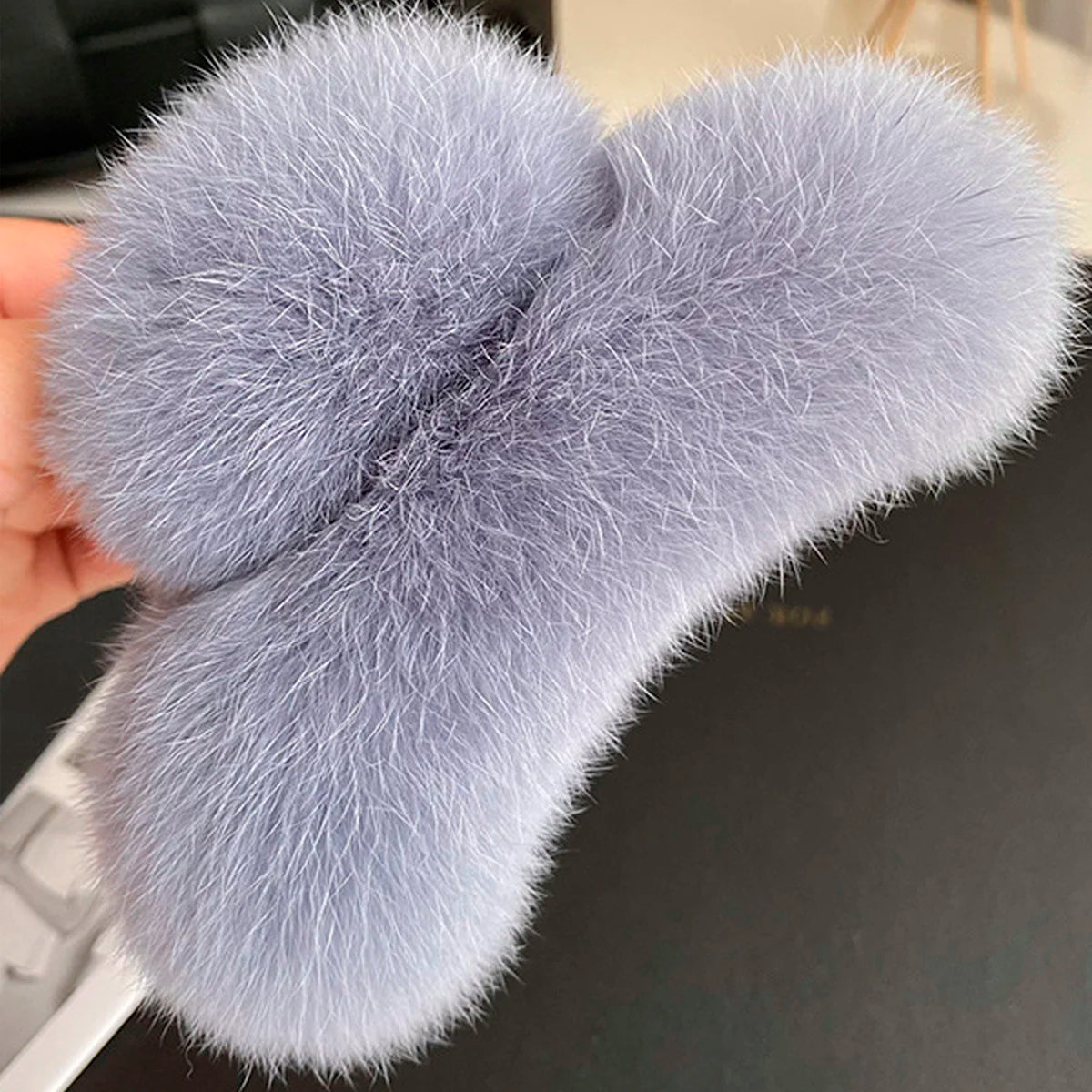 Winter Fuzzy Hair Claw for Women – Warm Fluffy Natural Rex Rabbit Fur Hair Clip, Elegant Fashion Party Accessory