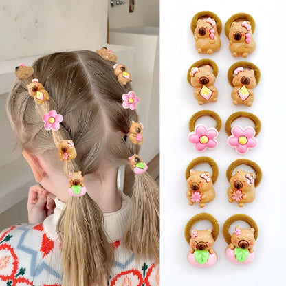 10Pcs Cute Capybara Hair Ties - Colorful Cartoon Resin Hair Accessories for Girls and Kids’ Everyday Hairstyles