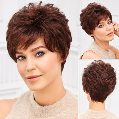 Light Blonde Mixed Off-White Pixie Cut Wig for Women – Bangs with Kanekalon Human-Hair-Like Texture, Natural Layered Hair