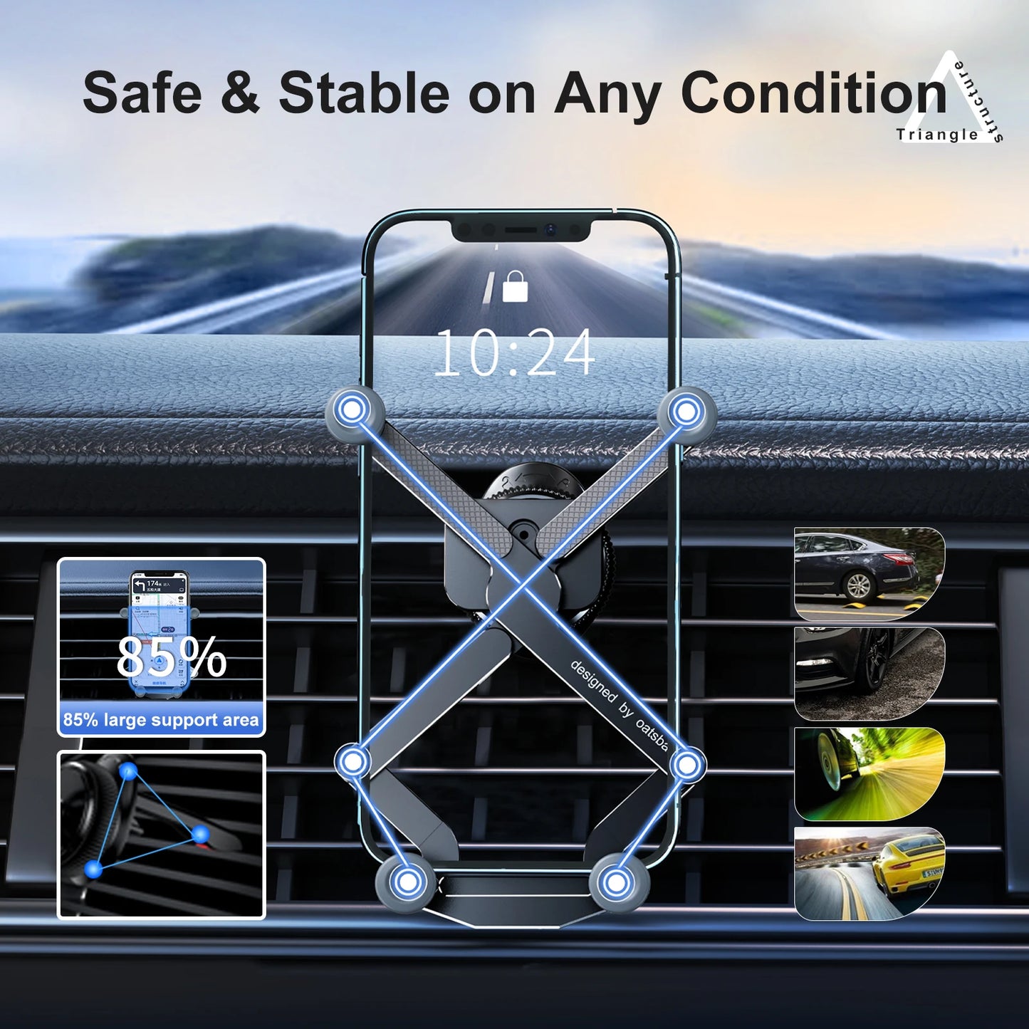 360 Degree Rotatable Alloy Car Phone Holder - Invisible Gravity Mount for Air Vent and Dashboard GPS Support