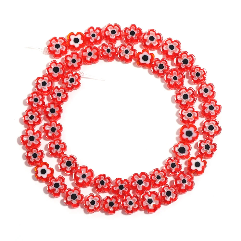 Colorful Lampwork Flower Beads - Thousand Flower Flat Plum Blossom Loose Beads for DIY Bracelet & Jewelry Crafts