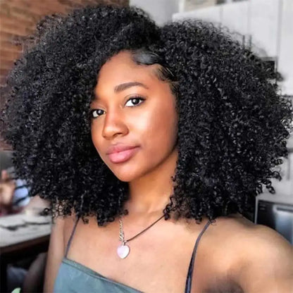 Mongolian Afro Kinky Curly Wig with Bangs – Glueless Remy Brazilian Short Curly Human Hair Wig