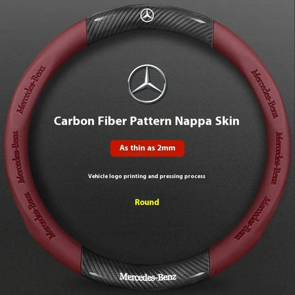 Mercedes-Benz Carbon Fiber Leather Steering Wheel Cover — Anti-Slip Fit for A/B/C/E/S/V/R-Class, C43, CLA, GLA, GLB, GLC, GLK, SLK, SL, Vito