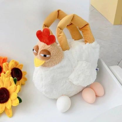 Fur Chicken Plush Bag – Funny Ugly Hen Shaped Handbag, Kawaii Satchel Purse with Pendant Keychain for Women Birthday Gifts