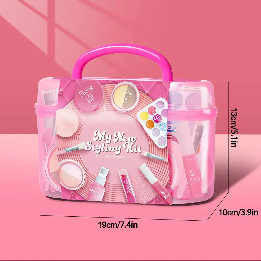 Pretend Makeup Playset, 10 Piece Non-Toxic Toy Cosmetics Set with Eyeshadow Palette, Lipstick, and Applicators (Not Real Makeup)