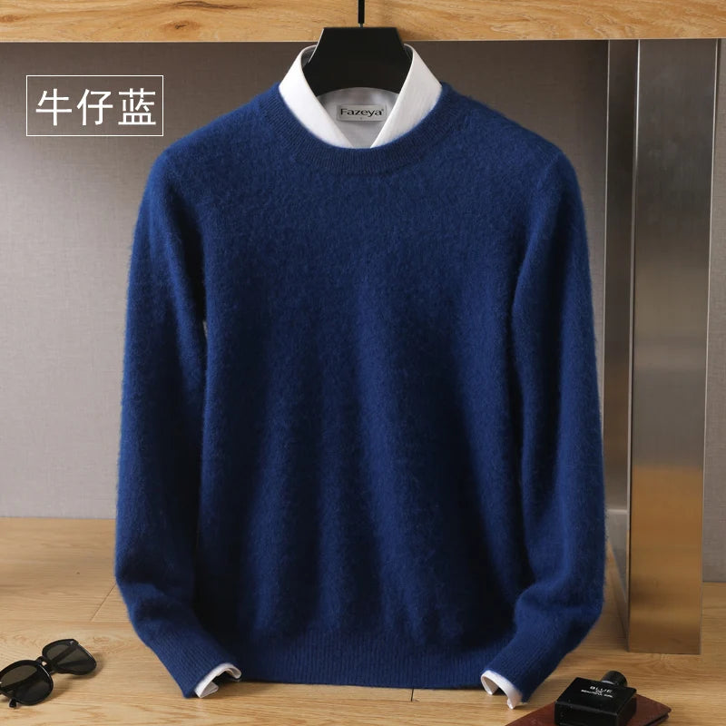 Men's Pure Mink Cashmere Sweater - Luxury O-Neck Long Sleeve Knit Pullover For Autumn & Winter Fashion