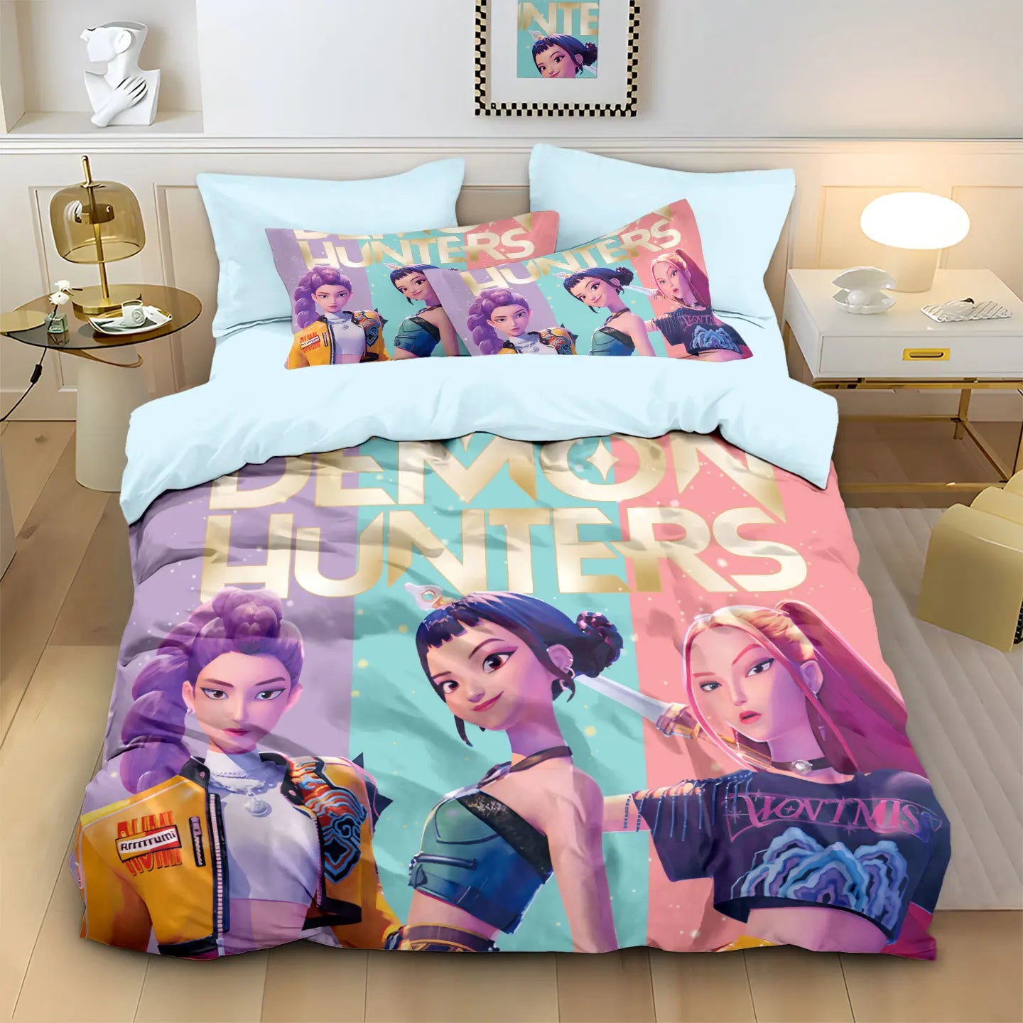 Anime Demon Hunters Zoey Mira Bedding Set – Duvet Cover for Kids, Teens & Adults, Single to King Size Gift