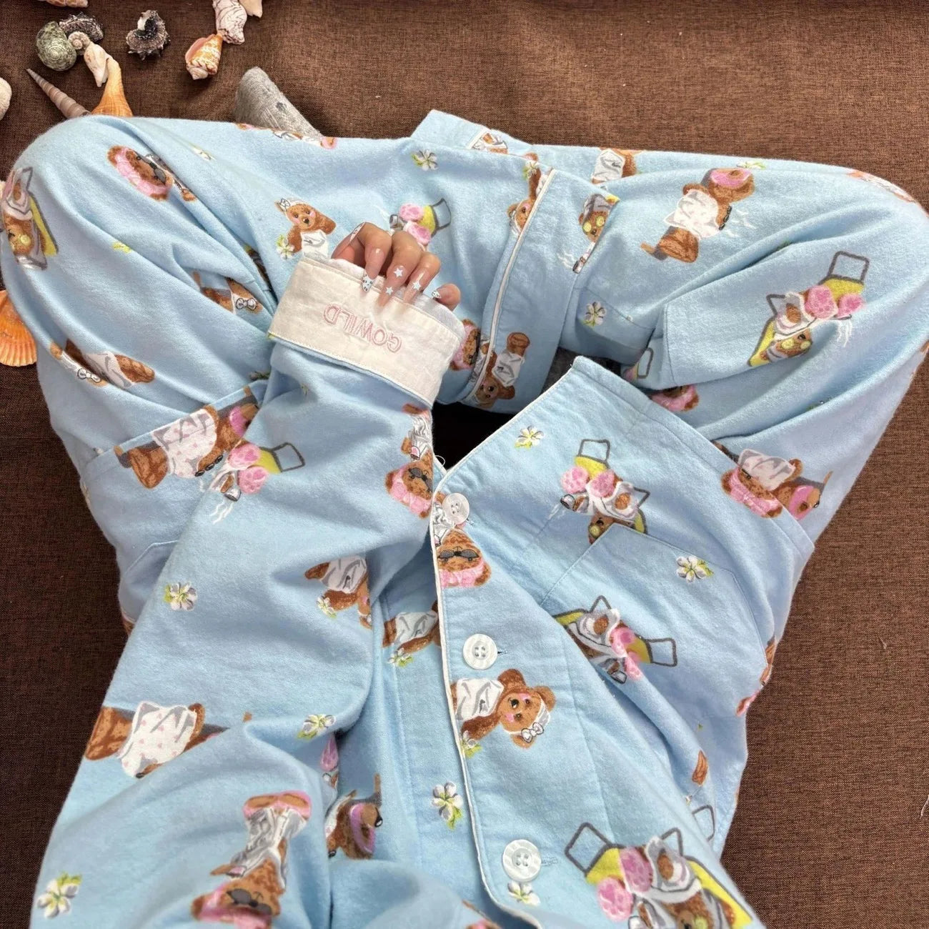Women's Winter Cartoon Pajama Set - Warm Cotton Wool Sleepwear Long Sleeve Homewear