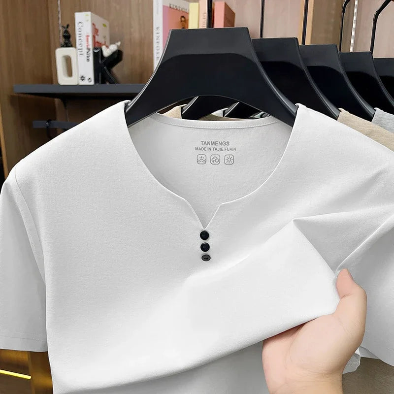 Men's Henley Neck T-Shirt - Short Sleeve Casual Summer Top