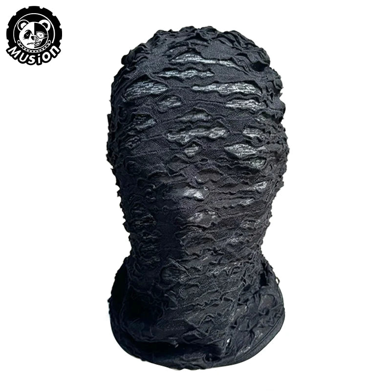 Musion Gothic Punk Face Mask - Distressed Ripped Design Windproof Cover for Skiing, Cycling & Street Style