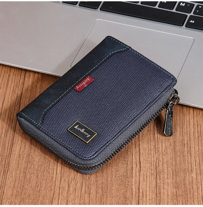 Baellerry RFID Short Men’s Wallet — Luxury Zipper Card Holder with Coin Pocket & Photo Slots