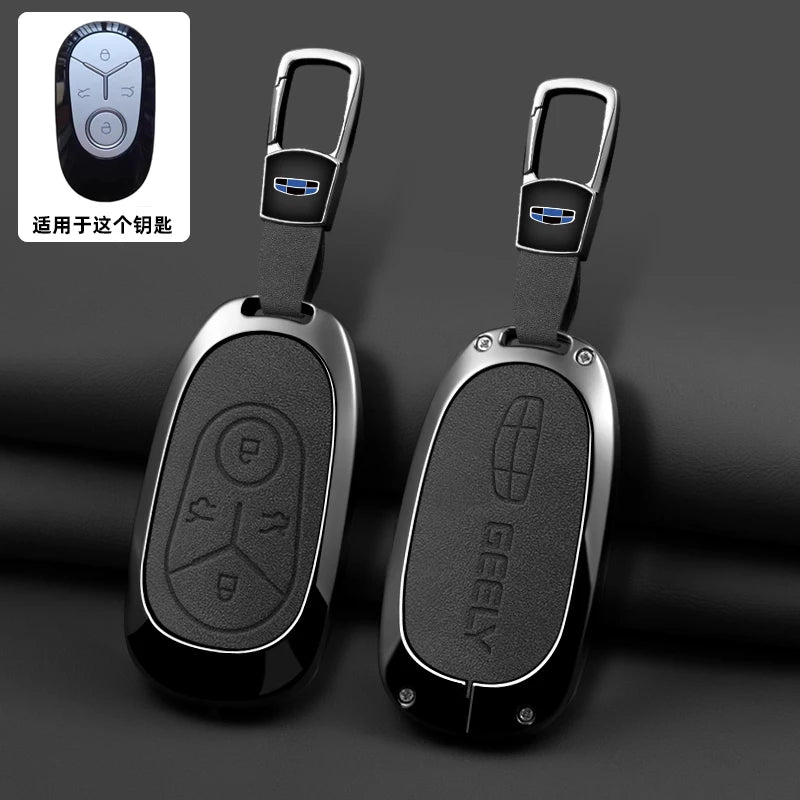 Geely Car Key Case with Leather and Zinc Alloy - Protective Key Fob Cover for Starlight, EX2, GEOME, Galaxy and Discovery Youth Edition