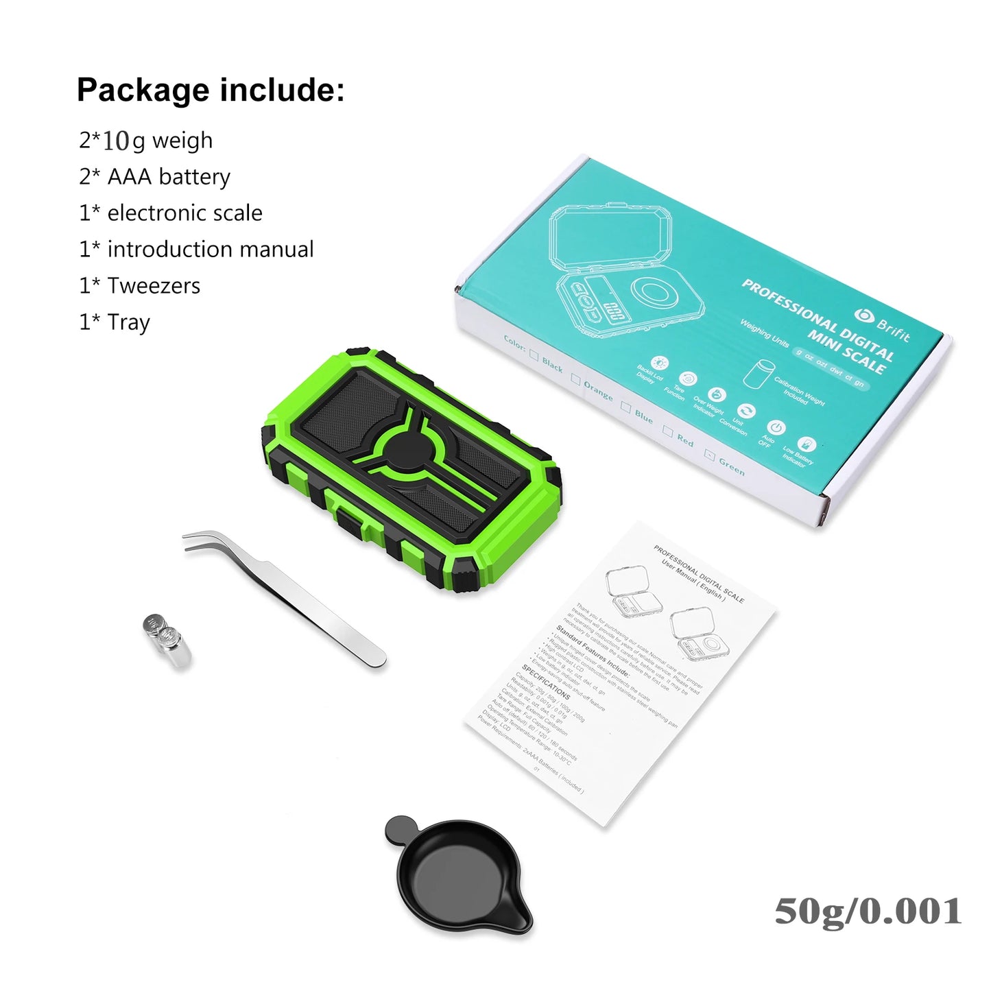 Brifit 0.001g Precision Digital Pocket Scale – 50g Mini Milligram Scale with Calibration Weights