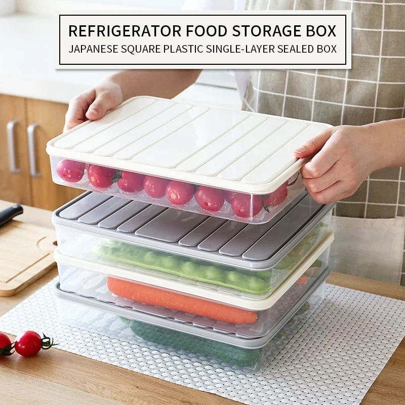 Freezer Dumpling Storage Box — Stackable Square Plastic Food Saver with Lid, Single-Layer Sealed Transparent Container