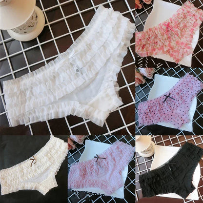 Sweet Women’s Lace Panties — Polka Dot & Flower Mesh Low Waist Briefs, Breathable Cozy Underwear