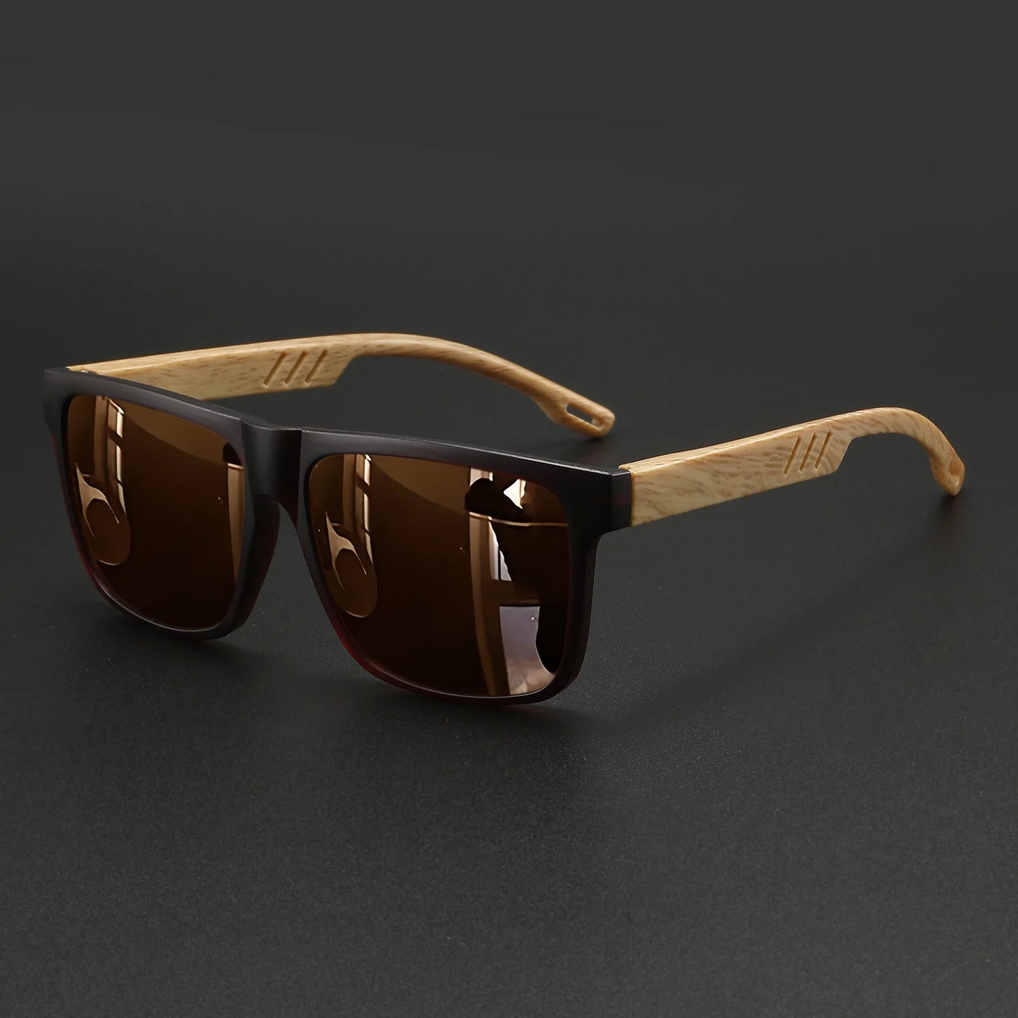 Wood Grain Square Sunglasses - UV400 Unisex Fashion Eyewear for Driving, Hiking & Travel