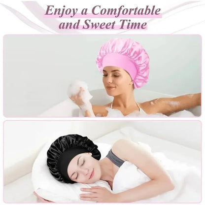 Soft Silk Satin Lined Bonnet – Large Satin Hair Wrap for Long Hair, Sleep & Shower Cap, Salon Tool