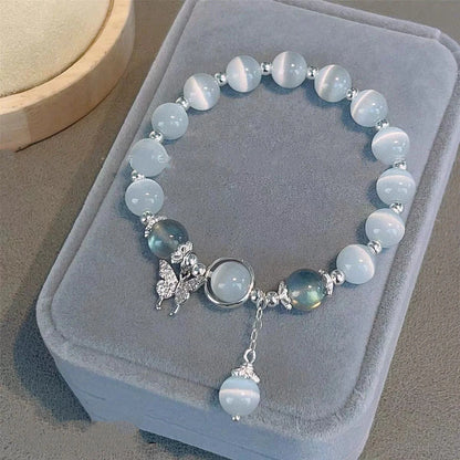 Korean Style Crystal Bead Bracelet - Flower Fox Feather Tassel Charm Jewelry Gift for Women Girls & Best Friends