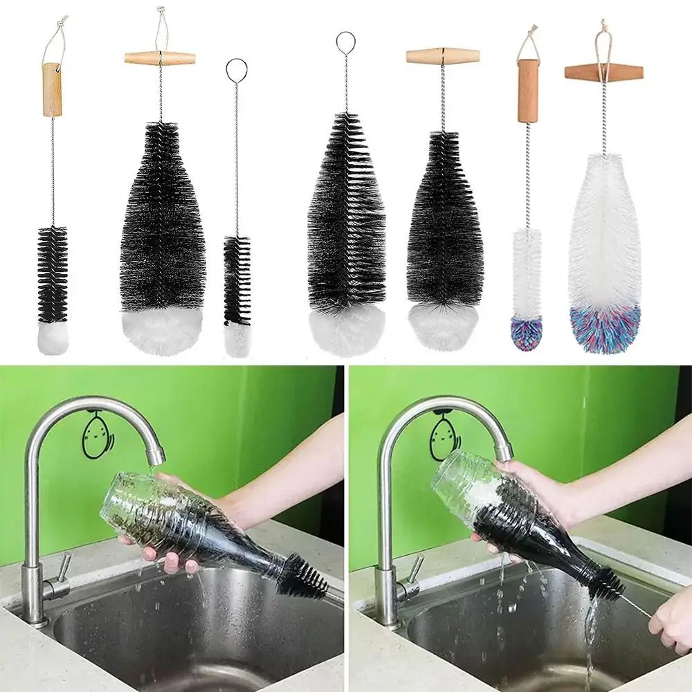 Beechwood Handled Soda Stream Bottle Brush | Glassware & Jars Cleaner | Kitchen Cleaning Tool for Drinkware & Wineglass Bottles