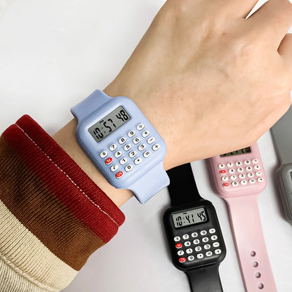 2026 Kids Digital Watch with Calculator - Rubber Strap Electronic Watch for Girls with Time & Date Display